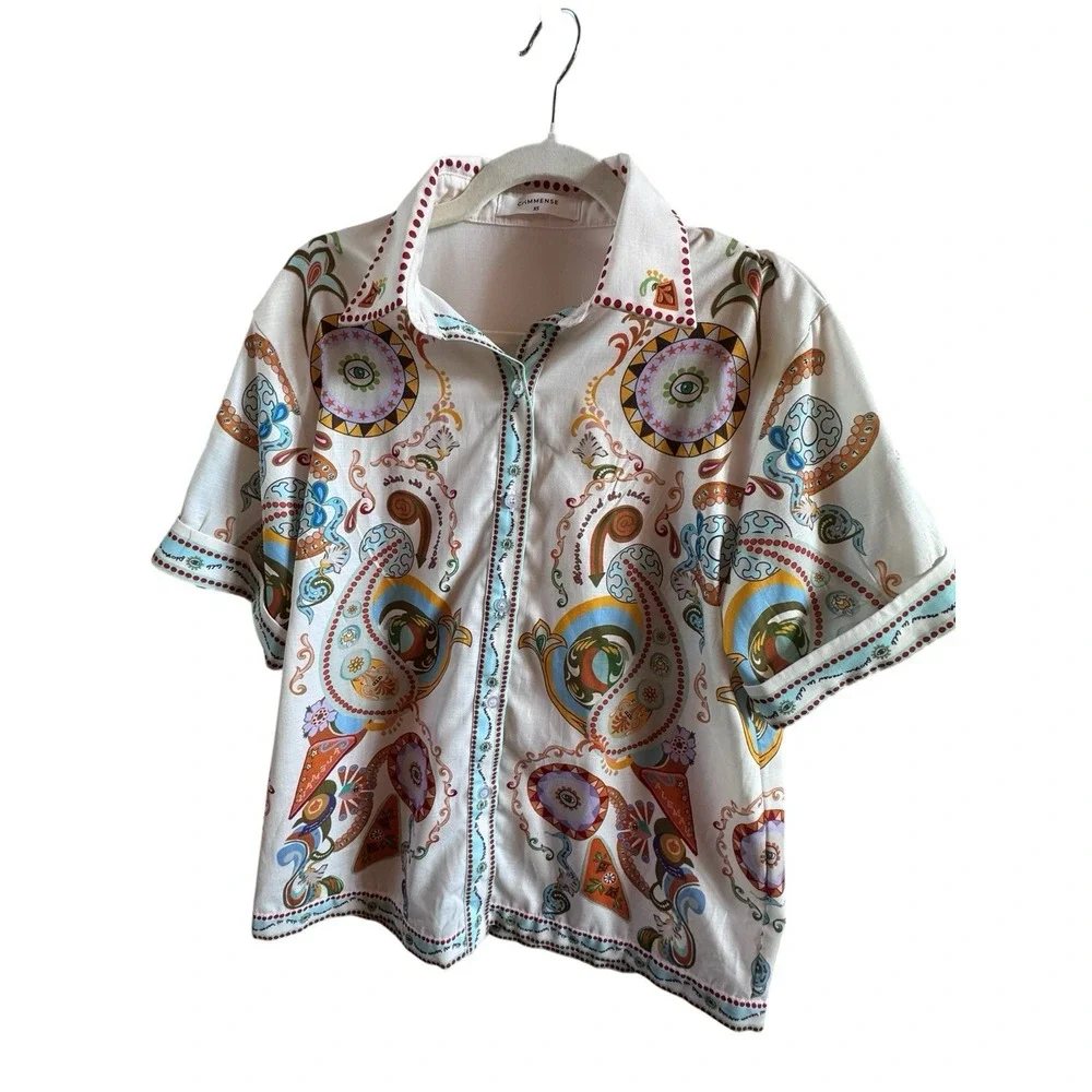 Commense‎ Pinball Short Set Xtra Small Relaxed Shirt Collar Elastic Waist Funky